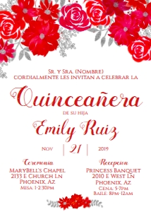 Quinceanera Invitation- Red Floral design preview