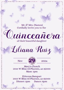 Quince Invitation- Butterflies Purple Lilianna design preview