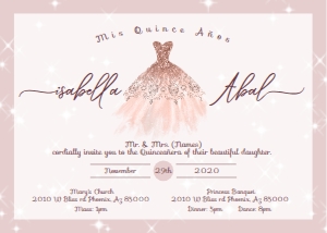 Quince- RoseGold Dress invite design preview
