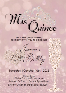 Rose Gold Sparkle Champagne- invitation design preview