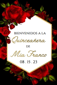 Red and Gold rose Quinceanera welcome sign design preview