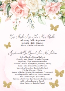 White/Pink/Gold Butterfly Quince- Padrinos list design preview