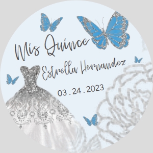 2in Sticker- Blue and silver butterfly/dress design preview
