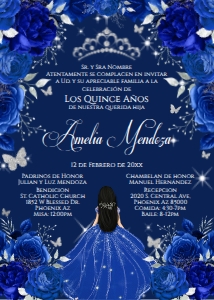 Butterfly/Girl Quince Invite- Amelia blue 3: Butterfly/Girl Quince Invite- Amelia blue 3