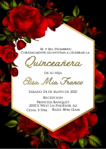 Red and Gold rose Quinceanera Invitation design preview