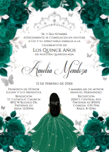 Butterfly/Girl Quince Invite- Amelia emerald 3 *Printed: Butterfly/Girl Quince Invite- Amelia emerald 3