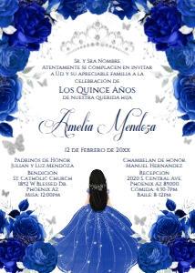 Butterfly/Girl Quince Invite- Amelia blue 2 *Printed: Butterfly/Girl Quince Invite- Amelia blue 2