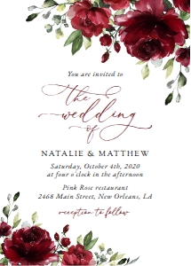 Burgundy Red Flowers Wedding Invitation design preview