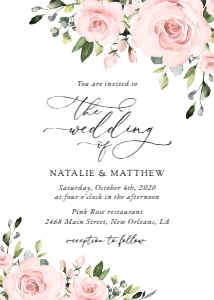 Blush Pink Flowers Wedding Invitation, Wedding Stationery, Printable File, SH03: Blush Pink Flowers Wedding Invitation