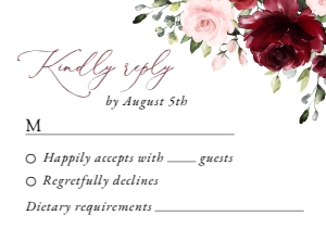 Burgundy and Pink Flowers Wedding RSVP Card, Wedding Stationery, Printable File, SH01: Burgundy and Blush Pink Flowers Wedding Invitation Suite