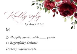 Burgundy Flowers Wedding RSVP Card, Wedding Stationery, Printable File, SH02: Burgundy Red Flowers Wedding Invitation Suite