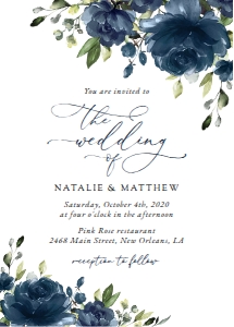 Navy Blue Flowers Wedding Invitation Suite design preview