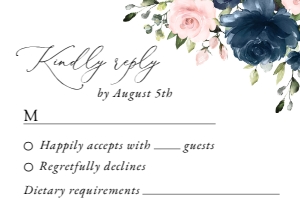 Navy and Pink Flowers Wedding RSVP Card, Wedding Stationery, Printable File, SH04: Navy Blue and Blush Pink Flowers Wedding Invitation Suite