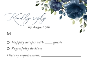 Navy Blue Flowers Wedding RSVP Card, Wedding Stationery, Printable File, SH16: Navy Blue Flowers Wedding Invitation Suite
