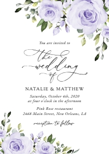Purple Flowers Wedding Invitation, Wedding Stationery, Printable File, SH29: Purple Flowers Wedding Invitation