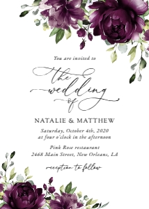 Plum Flowers Wedding Invitation, Wedding Stationery, Printable File, SH31: Plum Purple Flowers Wedding Invitation Suite