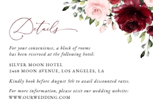 Burgundy and Pink Flowers Wedding Details Card, Wedding Stationery, Printable File, SH01: Burgundy and Blush Pink Flowers Wedding Invitation Suite