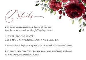 Burgundy Flowers Wedding Details Card, Wedding Stationery, Printable File, SH02: Burgundy Red Flowers Wedding Invitation Suite