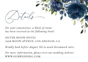 Navy Blue Flowers Wedding Details Card, Wedding Stationery, Printable File, SH16: Navy Blue Flowers Wedding Invitation Suite