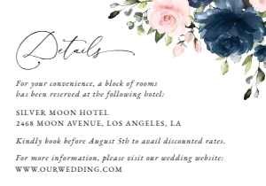 Navy and Pink Flowers Wedding Details Card, Wedding Stationery, Printable File, SH04: Navy Blue and Blush Pink Flowers Wedding Invitation Suite