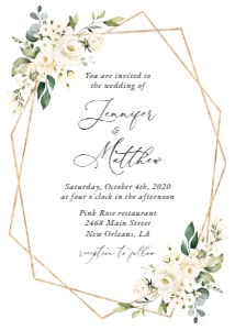 White Flowers Wedding Invitation, Wedding Stationery, Printable File, SH33: Cream White Flowers Wedding Invitation