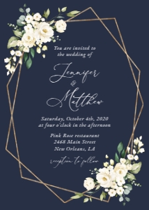 Navy and White Flowers Wedding Invitation, Wedding Stationery, Printable File, SH41: Navy and Cream White Flowers Wedding Invitation