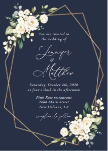Navy and Cream White Flowers Wedding Invitation design preview