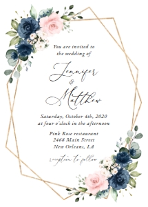 Navy Blue and Blush Pink Flowers Wedding Invitation Suite design preview