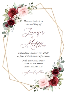 Burgundy and Blush Pink Flowers Wedding Invitation Suite design preview