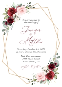 Burgundy and Pink Flowers Wedding Invitation, Wedding Stationery, Printable File, SH36: Burgundy and Blush Pink Flowers Wedding Bundle - Party Items
