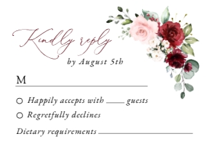 Burgundy and Pink Flowers Wedding RSVP Card, Wedding Stationery, Printable File, SH36: Burgundy and Blush Pink Flowers Wedding Bundle - Party Items