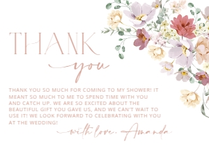 Colorful Flowers Thank You Card, Bridal Shower Stationery, Printable File, SH40: Colorful Flowers Bridal Shower Thank You Card