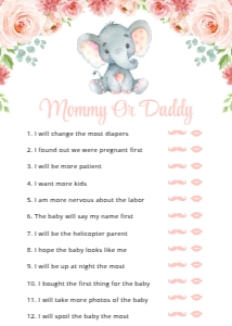 Little Elephant Baby Shower Games, Girl Baby Shower, Printable File, SH07: Little Elephant and Pink Flowers Baby Shower Mini Bundle