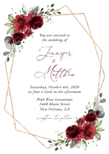 Burgundy Red Flowers Wedding Invitation, Wedding Stationery, Printable File, SH34: Burgundy Red Flowers Wedding Invitation