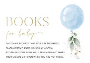 Blue Balloon Books for Baby, Boy Baby Shower, Printable File, SH15: Blue Balloon and Eucalyptus Leaves Baby Shower Invitation Suite