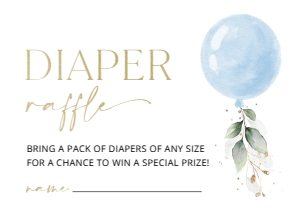 Blue Balloon Diaper Raffle, Boy Baby Shower, Printable File, SH15: Blue Balloon and Eucalyptus Leaves Baby Shower Invitation Suite