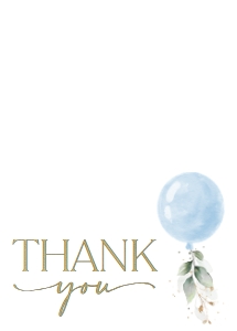 Blue Balloon and Eucalyptus Leaves Baby Shower Thank You Card design preview