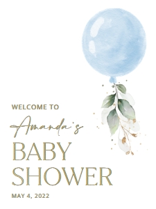 Blue Balloon and Eucalyptus Leaves Baby Shower Welcome Sign design preview