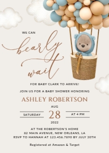 Bear and Blue Balloons Baby Shower Invitation, Boy Baby Shower, Printable File, SH17: Teddy Bear and Blue Balloons Baby Shower Invitation