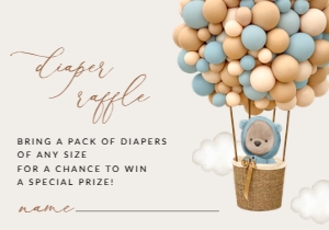 Bear and Blue Balloons Diaper Raffle, Boy Baby Shower, Printable File, SH17: Bear and Blue Balloons Baby Shower Mini Bundle - Party Items