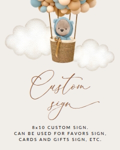 Teddy Bear and Blue Balloons Custom Sign - First Birthday Sign design preview
