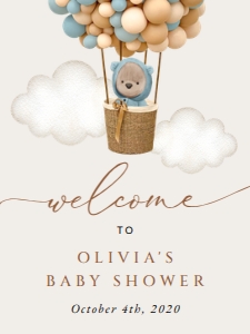 Teddy Bear and Blue Balloons Welcome Sign - Baby Shower Sign design preview