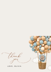 Bear and Blue Balloons Thank You Card, Boy Baby Shower, SH17: Bear and Blue Balloons Baby Shower Mini Bundle - Party Items