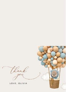Teddy Bear and Blue Balloons Baby Shower Thank You Card design preview