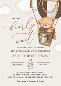 Teddy Bear in Brown Balloon Baby Shower Invitation Suite design preview