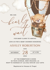 Bear in Brown Balloon Baby Shower Invitation, Gender Neutral, Printable File, SH19: Teddy Bear in Brown Balloon Baby Shower Invitation Suite