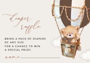 Bear in Brown Balloon Diaper Raffle, Gender Neutral Baby Shower, Printable File, SH19: Teddy Bear in Brown Balloon Baby Shower Invitation Suite
