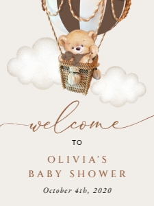 Bear in Brown Balloon Welcome Sign, Baby Shower Sign, Printable File, SH19, 18x24: Teddy Bear in Brown Balloon Welcome Sign - Baby Shower Sign