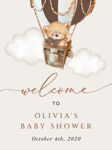 Teddy Bear in Brown Balloon Welcome Sign - Baby Shower Sign design preview