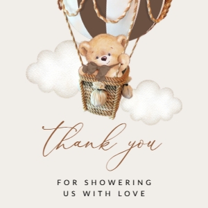 Bear in Brown Balloon Baby Shower Square Favor Tags, Gift Tags, Printable File, SH19: Teddy Bear in Brown Balloon Baby Shower Favor Tags